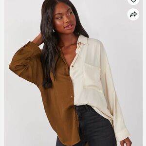 Two-Tone Brown and Cream Women's Top